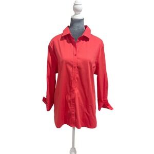Chicos Classic Button Up Shirt Coral Orange Long Sleeve Casual Size 2.5 (US 14)